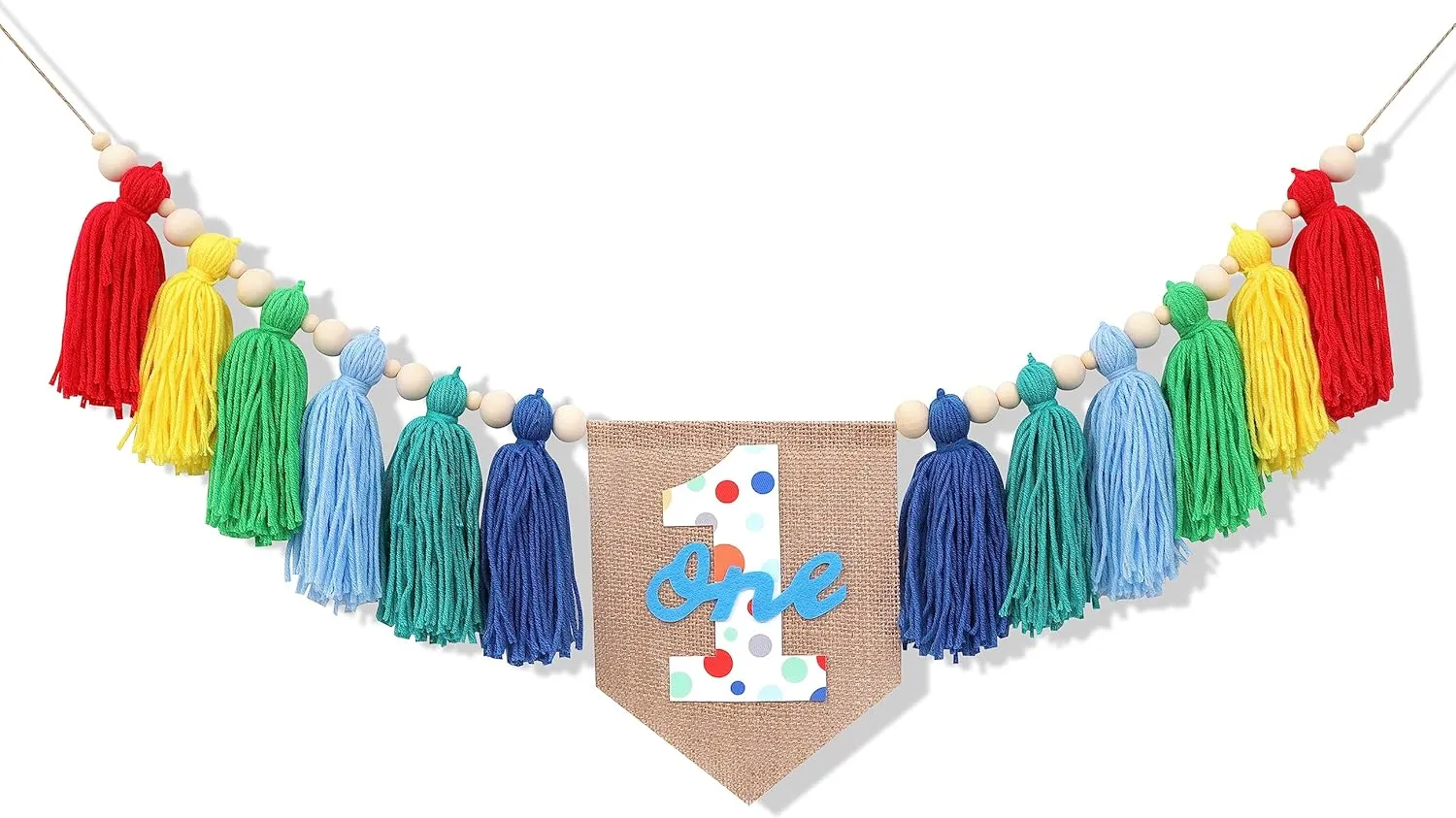 Rainbow 1st High chair Banner - Colorful Tassel Highchair Banner,1st Birthday Boyr,Cake Smash Backdrop Banner,Birthday Highchair Yarn Tassel Banner,Colorful Tassel Banner With Wooden Beads