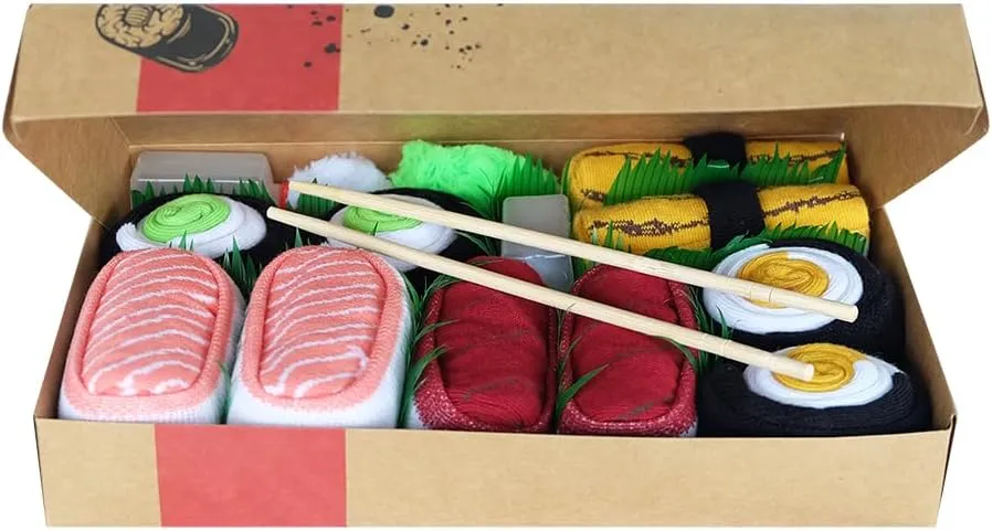 Rainbow Socks - Men's Women's - Sushi Socks Box Salmon Tamago Tuna Maki - 5 Pairs