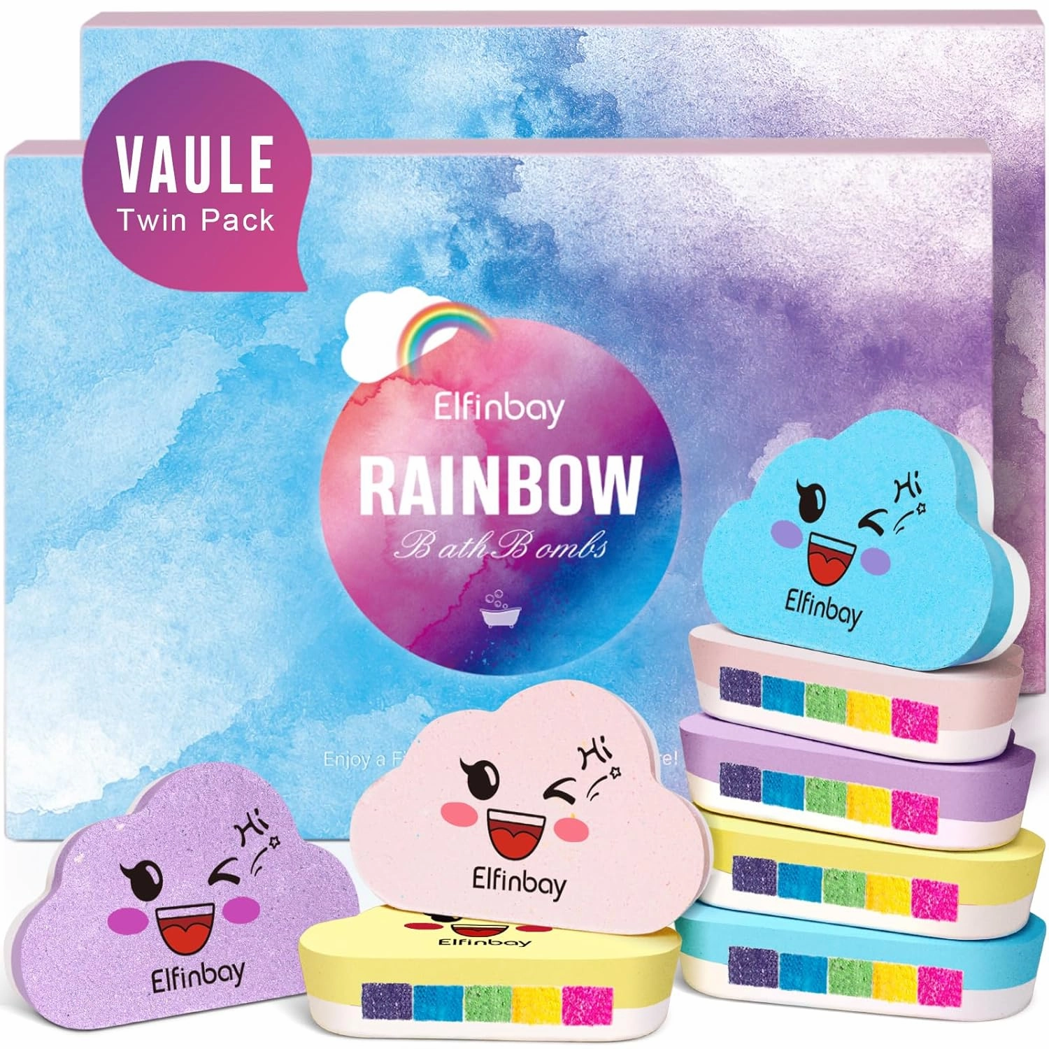 Rainbow Cloud Bath Bomb Gift Set, Bulk Kids Bath Bombs for Toddler Girls Individually Wrapped, Natural Bubble Bath Bombs for Kids Stocking Stuffers Halloween Christmas Birthday Gifts for Kid