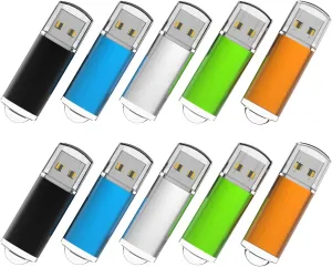 RAOYI 10 Pack 32GB USB Flash Drives USB 2.0 Memory Stick Bulk Thumb Drives Thumb Drive Jump Drive (5 Mixed Colors: Black Blue Green Orange Silver)