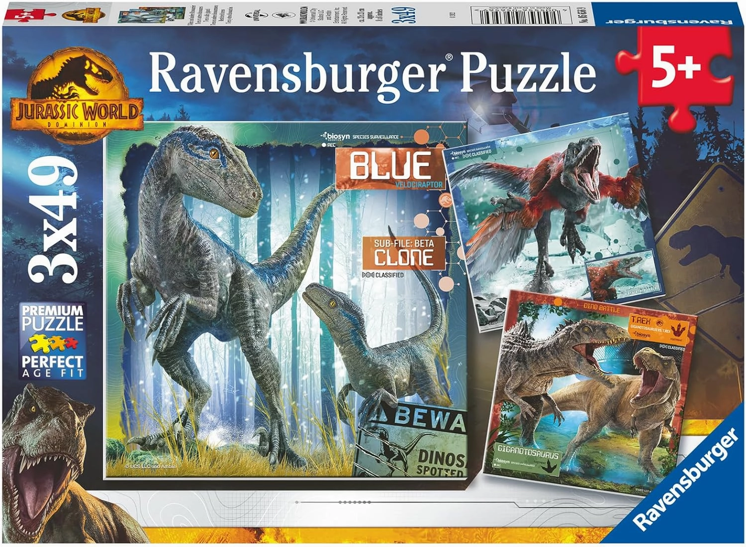 Ravensburger Jurassic World Dominion 3 x 49 Piece Jigsaw Puzzle Set for Kids - Screen-Free Activity Boosts Concentration and Focus