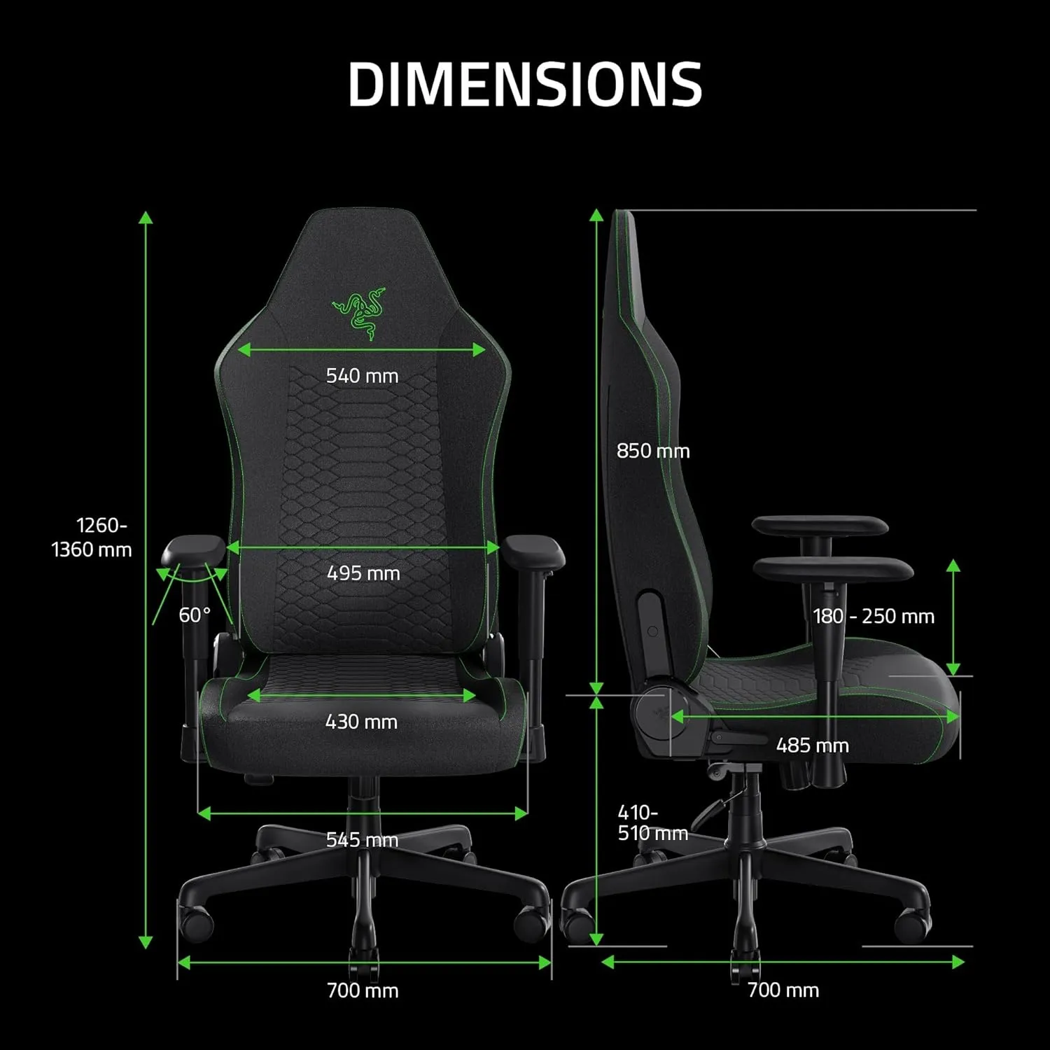 Razer Iskur V2 X Ergonomic Gaming Chair: Built-in Lumbar Support - Widened Seat Base - High Density Foam Cushions - Adjustable 152 Degree Recline - 2D Armrests - Plush Fabric Finish - Black