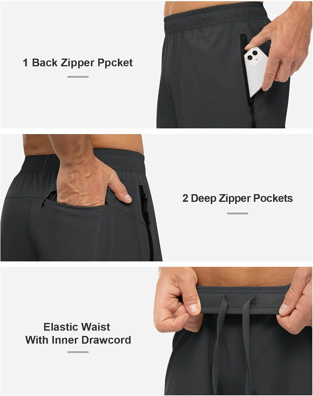 Rdruko Men's Hiking Shorts with Zipper Pockets 7'' Lightweight Quick Dry Workout Shorts Running Athletic Shorts