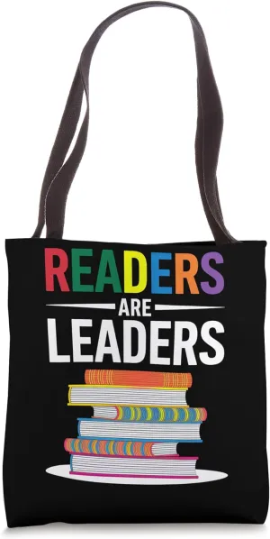 Readers Are Leaders Colorful Book Stack Art Tote Bag