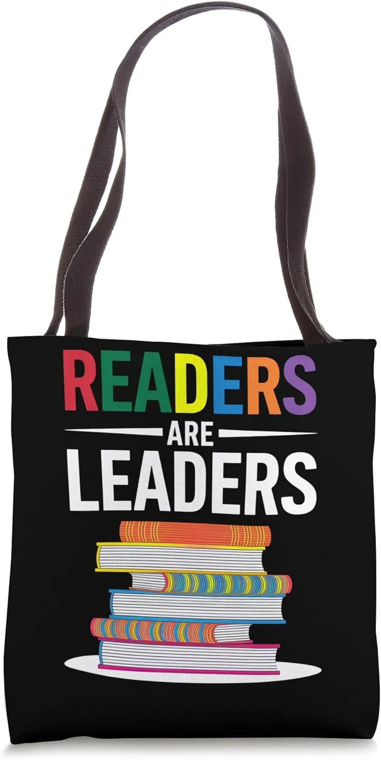 Readers Are Leaders Colorful Book Stack Art Tote Bag