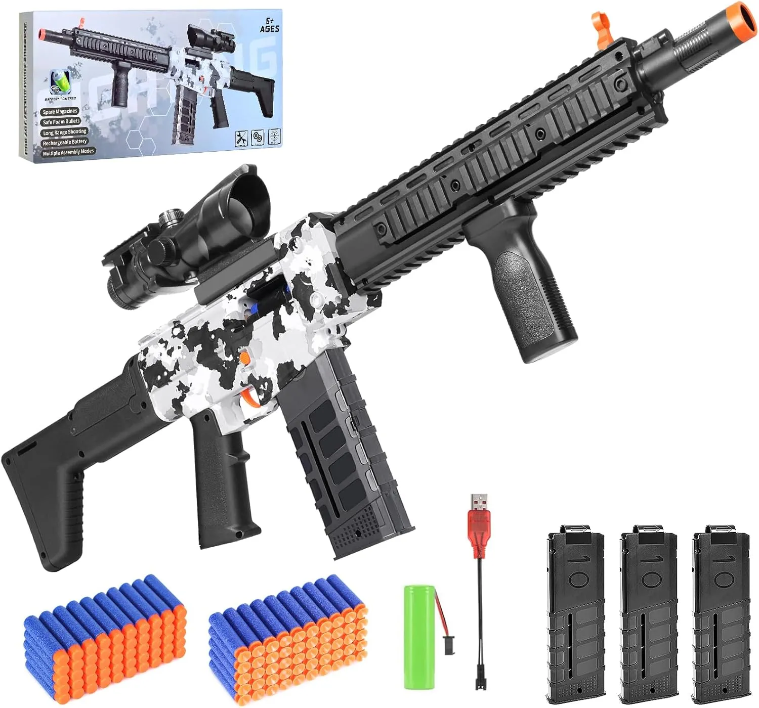 Realistic Sniper Rifle Toy Guns for Nerf Guns Bullets, Electric Foam Blaster Toy Set with Scope, 100 Soft Darts and 3 Magazines, Kids Semi Automatic Machine Toy Gun for Boys 8-12 Old