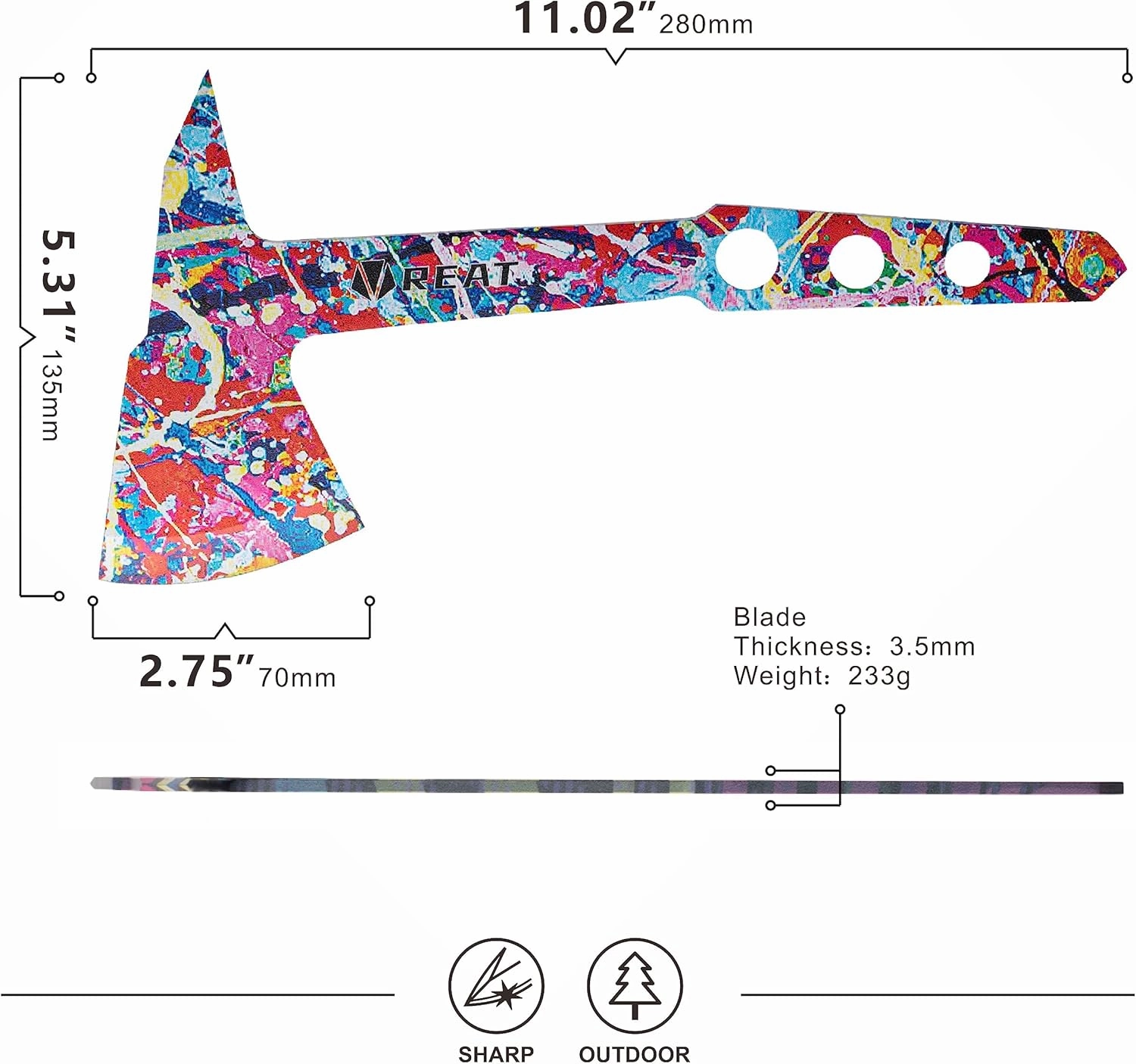 REAT Throwing Axe 3 Pack with Sheath, 10.5" Full Tang Desgin with Colorful Coating for Back Yard Throwing Game, Recreation and Competition