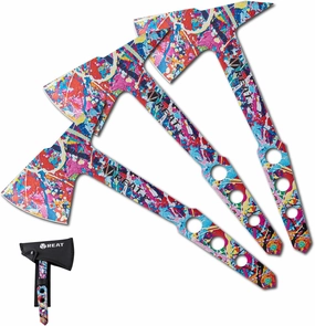 REAT Throwing Axe 3 Pack with Sheath, 10.5" Full Tang Desgin with Colorful Coating for Back Yard Throwing Game, Recreation and Competition