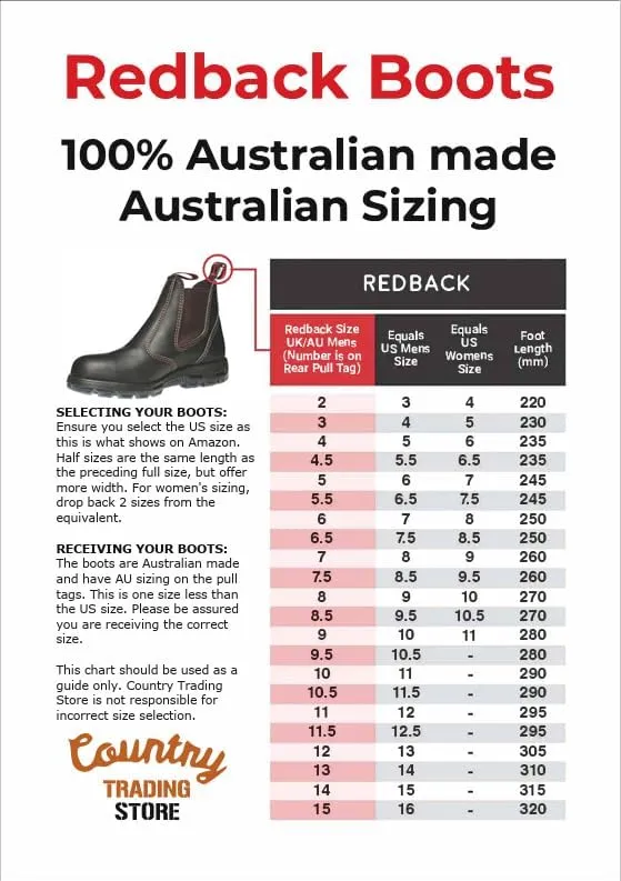 Red Back Boots UBBK Black Soft Toe Size