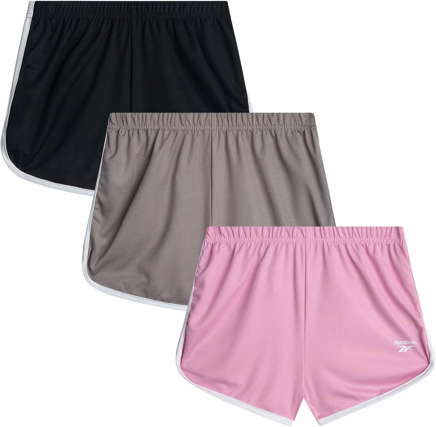Reebok Girls Athletic Shorts - 3 Pack Active Performance Lightweight Mesh Dolphin Girls Shorts for Running Soccer Gym (7-12)
