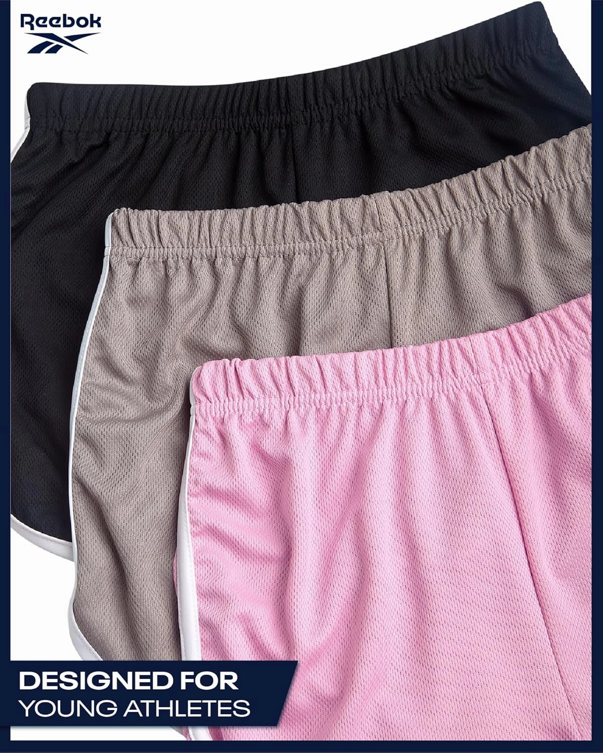 Reebok Girls Athletic Shorts - 3 Pack Active Performance Lightweight Mesh Dolphin Girls Shorts for Running Soccer Gym (7-12)