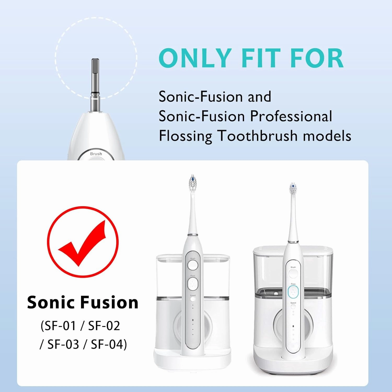 Replacement Brush Heads for Waterpik Sonic Fusion 2.0 Flossing Toothbrush with Cover, Compact, 3 Count White, Soft Bristles