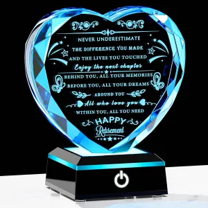 Retirement Gifts for Women Men with Colorful LED Base Best Heart Happy Retirement Plaque Gift for Coworkers Boss Going Away Goodbye for Retired Friends Teacher Police Firefighter Nurse