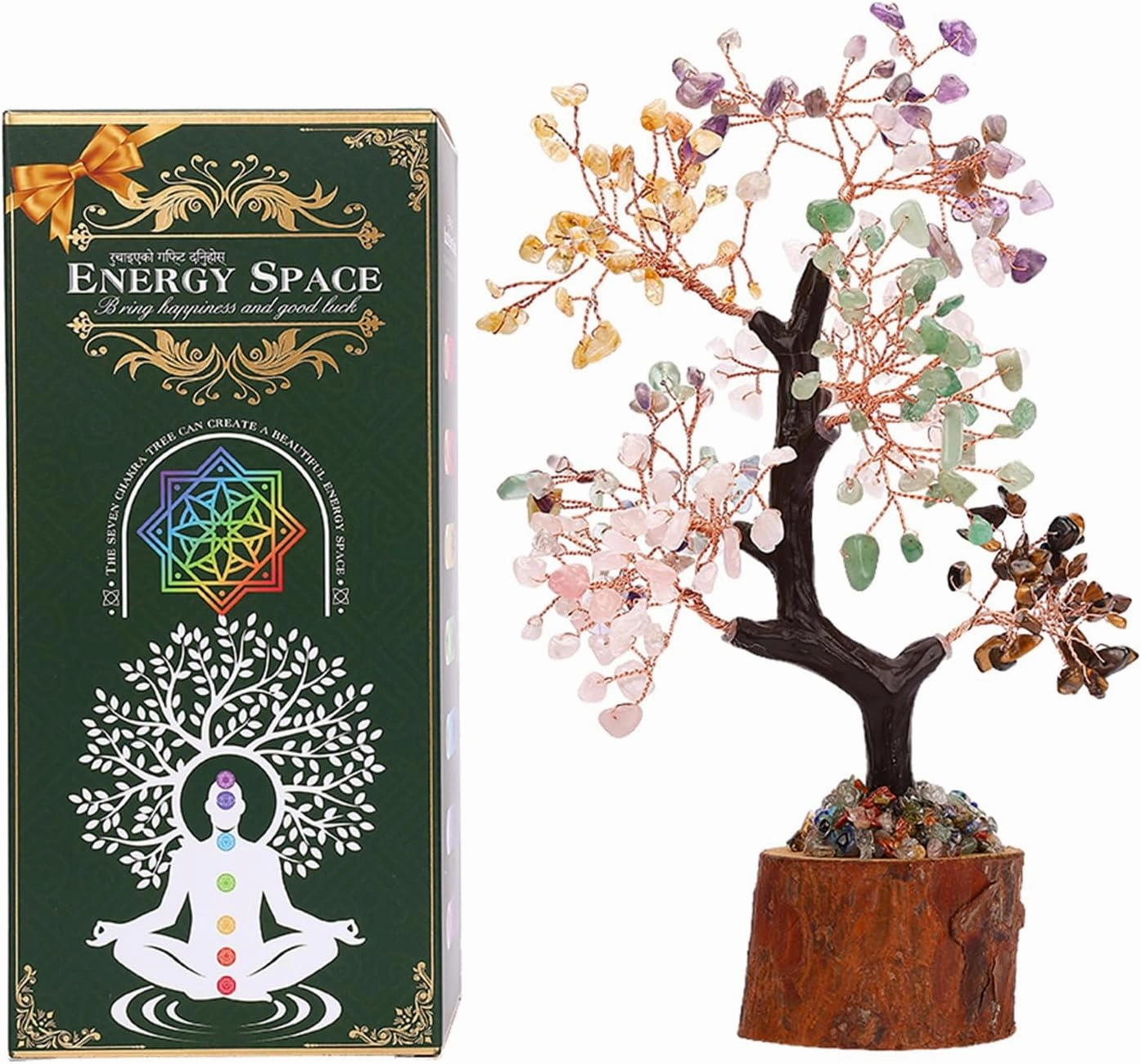 Rose Quartz Crystal Chakra Tree of Life Healing Crystal Tree Decor Office Decor for Women Pink Room Decor Aesthetic Spiritual Gifts Small Decor Items for Shelf (FA-018-05)