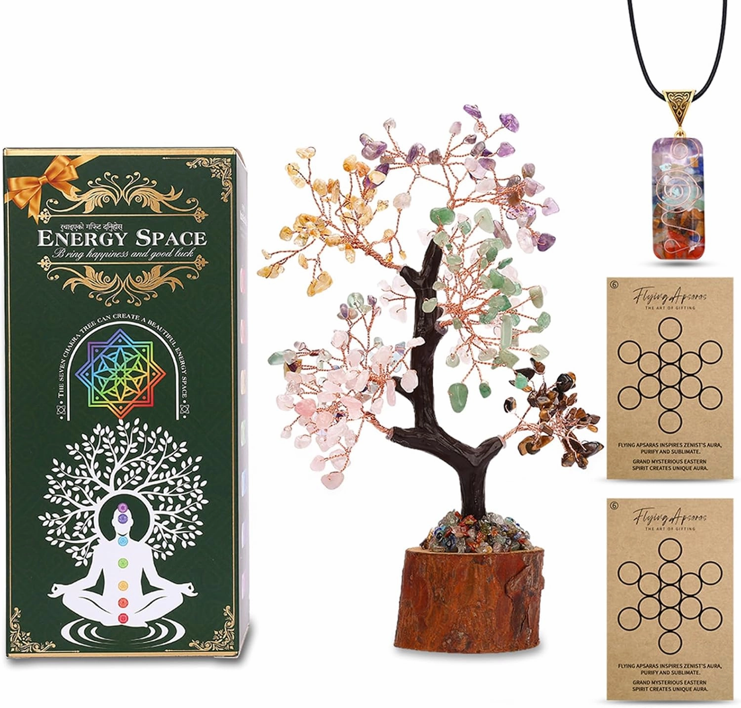 Rose Quartz Crystal Chakra Tree of Life Healing Crystal Tree Decor Office Decor for Women Pink Room Decor Aesthetic Spiritual Gifts Small Decor Items for Shelf (FA-018-05)