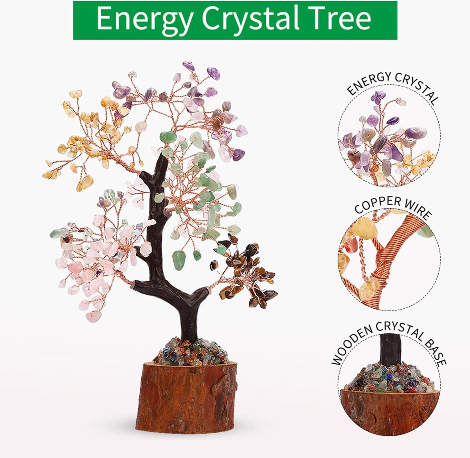 Rose Quartz Crystal Chakra Tree of Life Healing Crystal Tree Decor Office Decor for Women Pink Room Decor Aesthetic Spiritual Gifts Small Decor Items for Shelf (FA-018-05)
