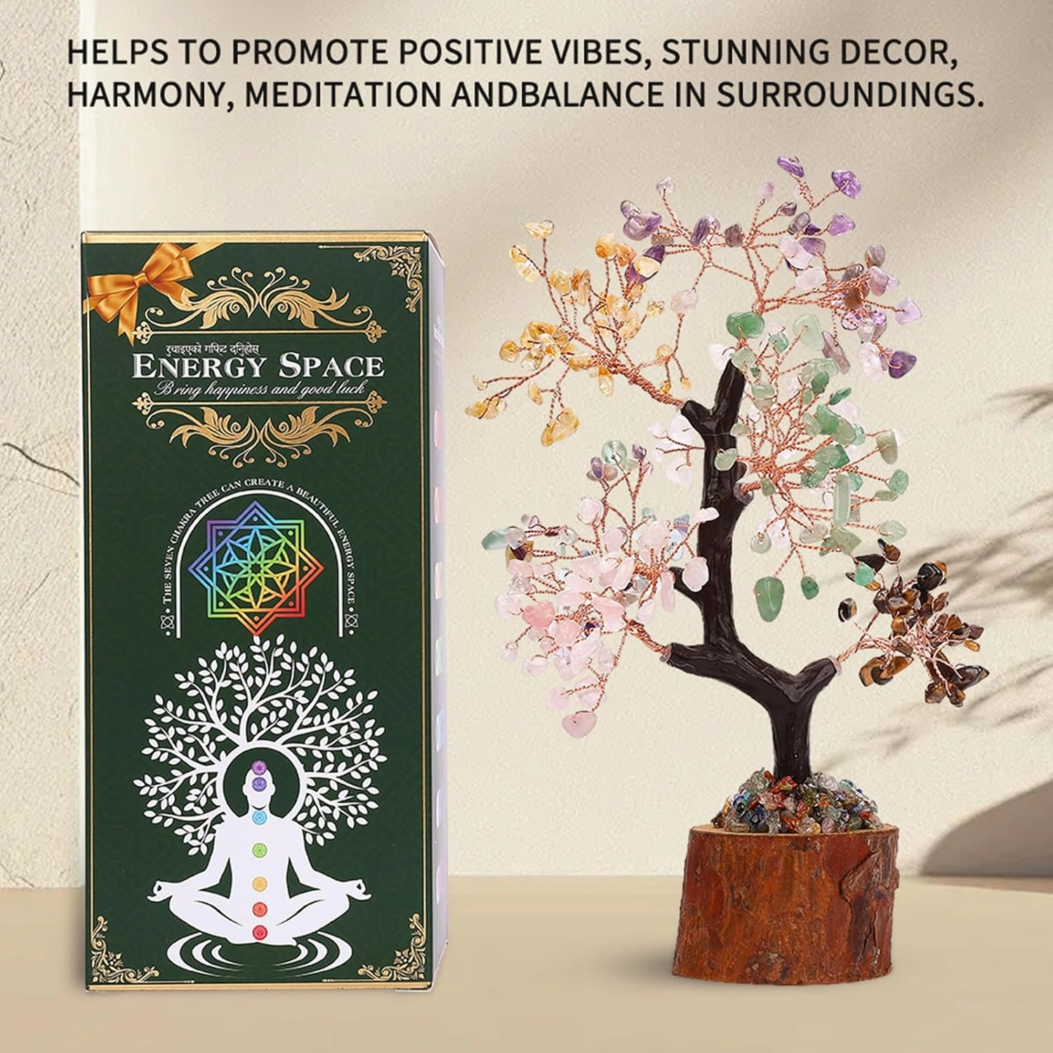 Rose Quartz Crystal Chakra Tree of Life Healing Crystal Tree Decor Office Decor for Women Pink Room Decor Aesthetic Spiritual Gifts Small Decor Items for Shelf (FA-018-05)