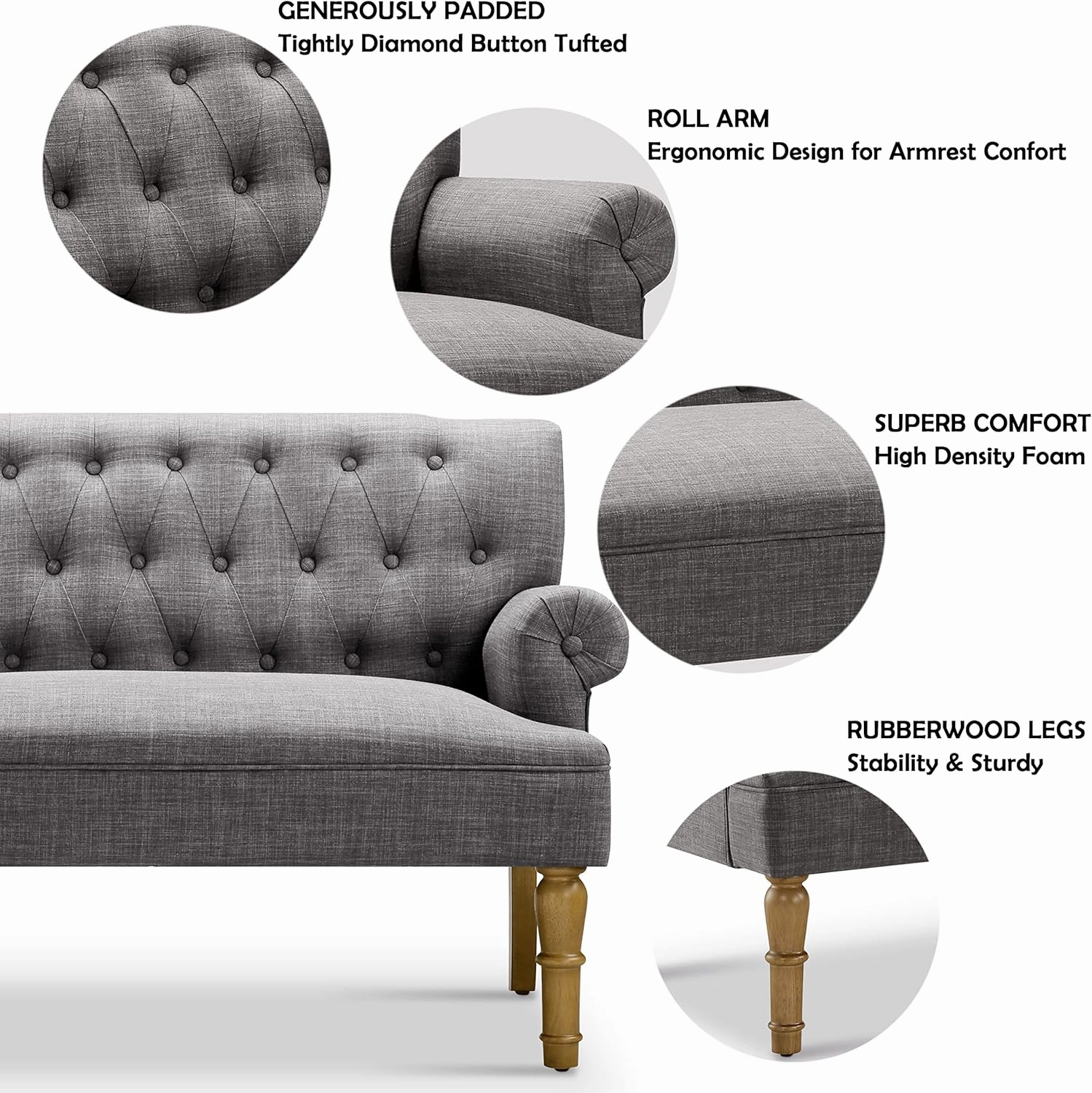 Rosevera Drennan Loveseat para Sala Love Seats Furniture Sofa in a Box Couches for Living Room Settee, STANDARD, Grey