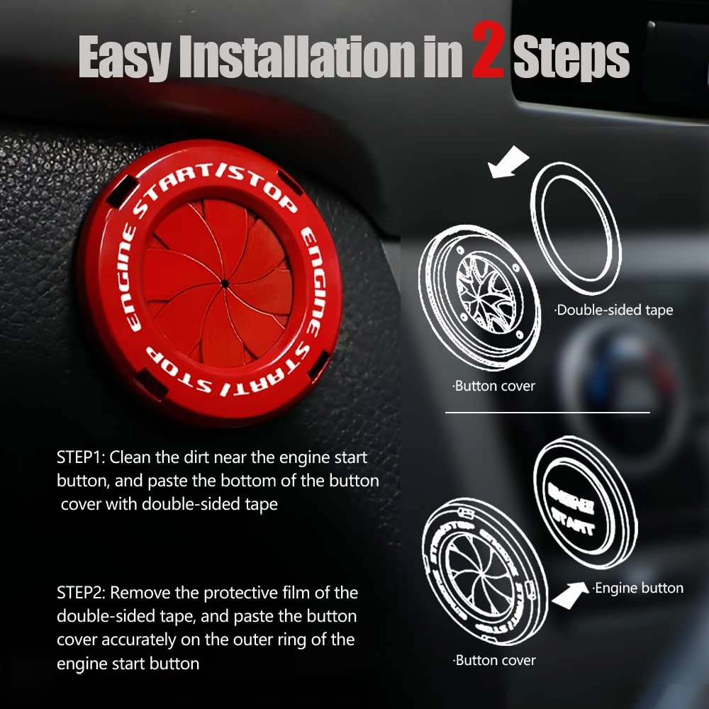 Rotary Push Start Button Cover, Car Engine Push to Start Stop Accessories, Auto Ignition Switch Cover, Cool Motorcycle Car Decor Gift for Christmas New Years Birthday, Red