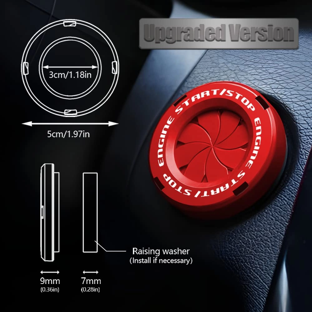 Rotary Push Start Button Cover, Car Engine Push to Start Stop Accessories, Auto Ignition Switch Cover, Cool Motorcycle Car Decor Gift for Christmas New Years Birthday, Red