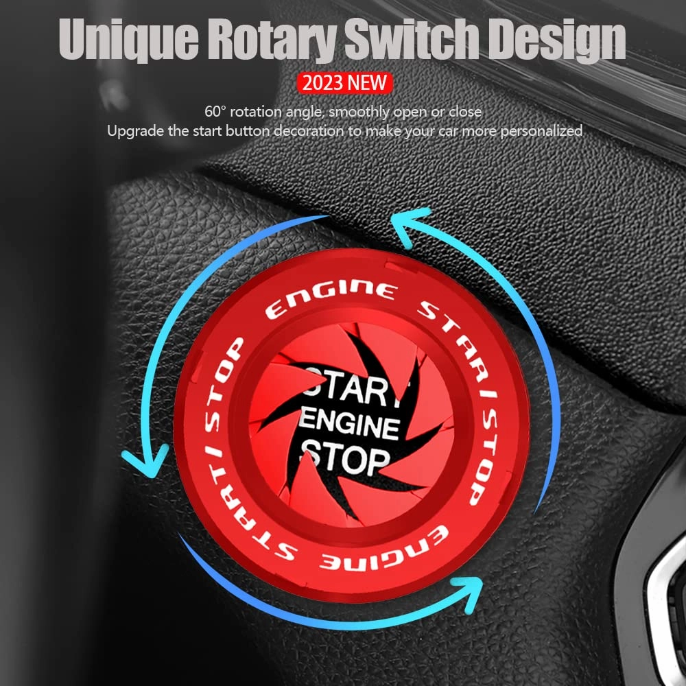 Rotary Push Start Button Cover, Car Engine Push to Start Stop Accessories, Auto Ignition Switch Cover, Cool Motorcycle Car Decor Gift for Christmas New Years Birthday, Red