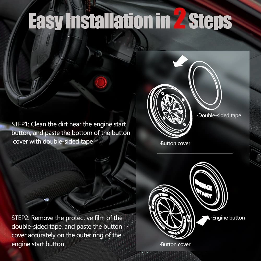 Rotary Push Start Button Cover, Car Engine Push to Start Stop Accessories, Auto Ignition Switch Cover, Cool Motorcycle Car Decor Gift for Christmas New Years Birthday, Silver