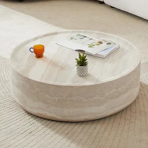 Round Coffee Table for Living Room Circle Coffee Table Modern Drum Center Table for Apartment, No Need Assembly (Fiberglass 31.49'' Mars Pattern)