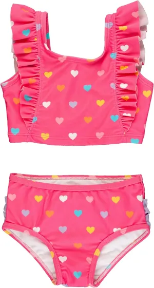 RuffleButts UPF50  Colorful Hearts Waterfall Tankini - 3-6m