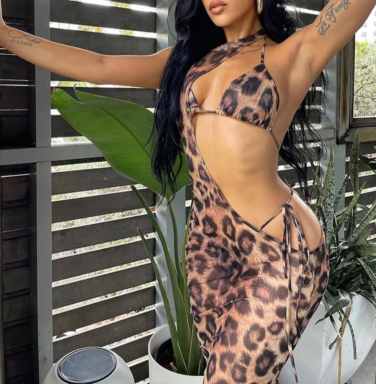 Ryehack Sexy 3 Piece Swimsuits for Women Bikini Sets and Cover Up Cutout Sleeveless Halter Sheer Mesh Maxi Dress