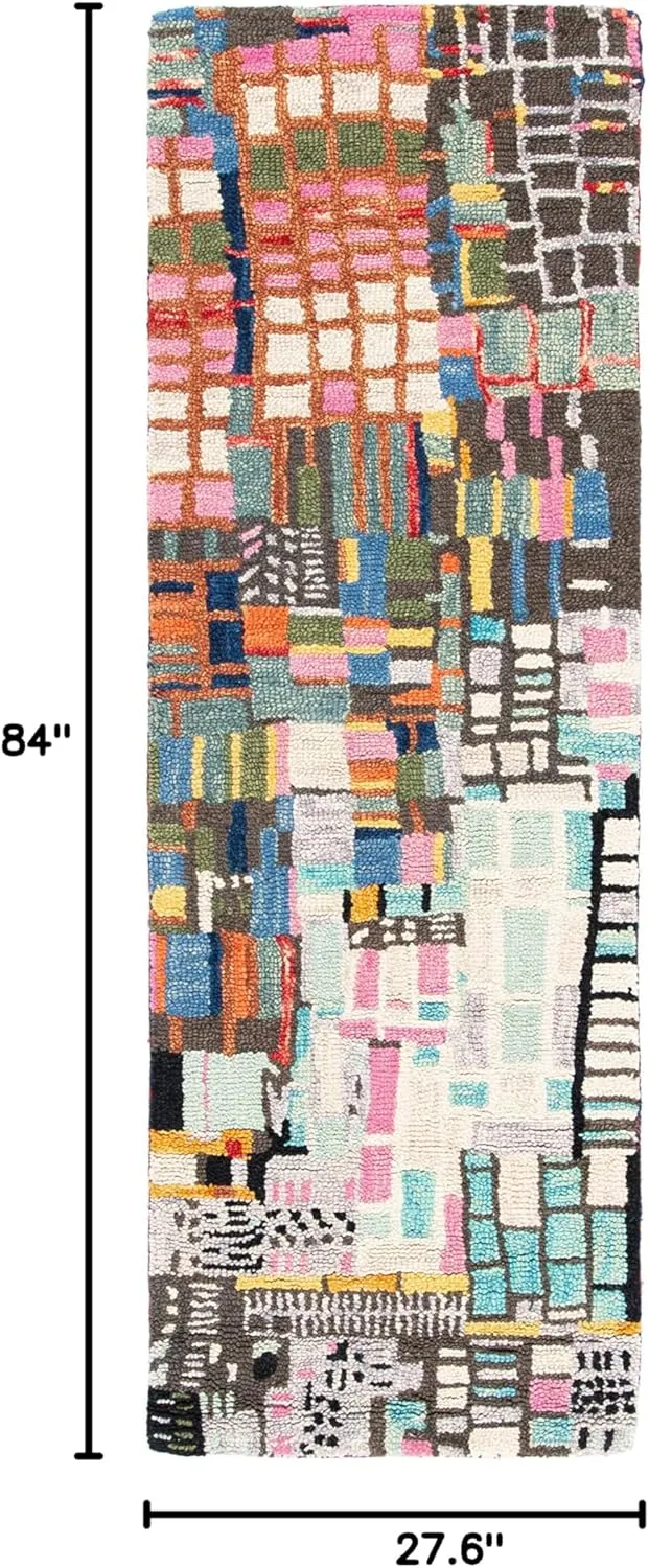 SAFAVIEH Aspen Collection Runner Rug - 2'3" x 7', Ivory & Black, Handmade Boho Abstract Wool, Ideal for High Traffic Areas in Living Room, Bedroom (APN517A)