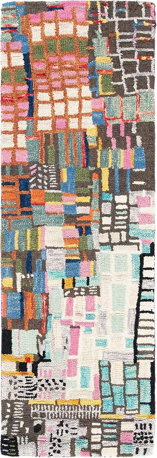 SAFAVIEH Aspen Collection Runner Rug - 2'3" x 7', Ivory & Black, Handmade Boho Abstract Wool, Ideal for High Traffic Areas in Living Room, Bedroom (APN517A)