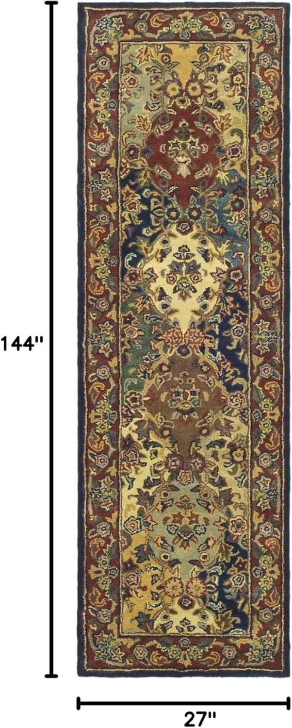 SAFAVIEH Heritage Collection Runner Rug - 2'3" x 12', Beige & Burgundy, Handmade Traditional Oriental Wool, Ideal for High Traffic Areas in Living Room, Bedroom (HG911B)