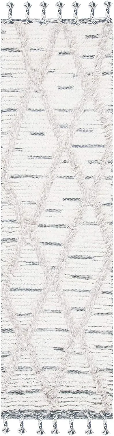 SAFAVIEH Kenya Collection Runner Rug - 2'3" x 8', Ivory & Grey, Handmade Moroccan Boho Tribal Tassel Wool, Ideal for High Traffic Areas in Living Room, Bedroom (KNY953A)
