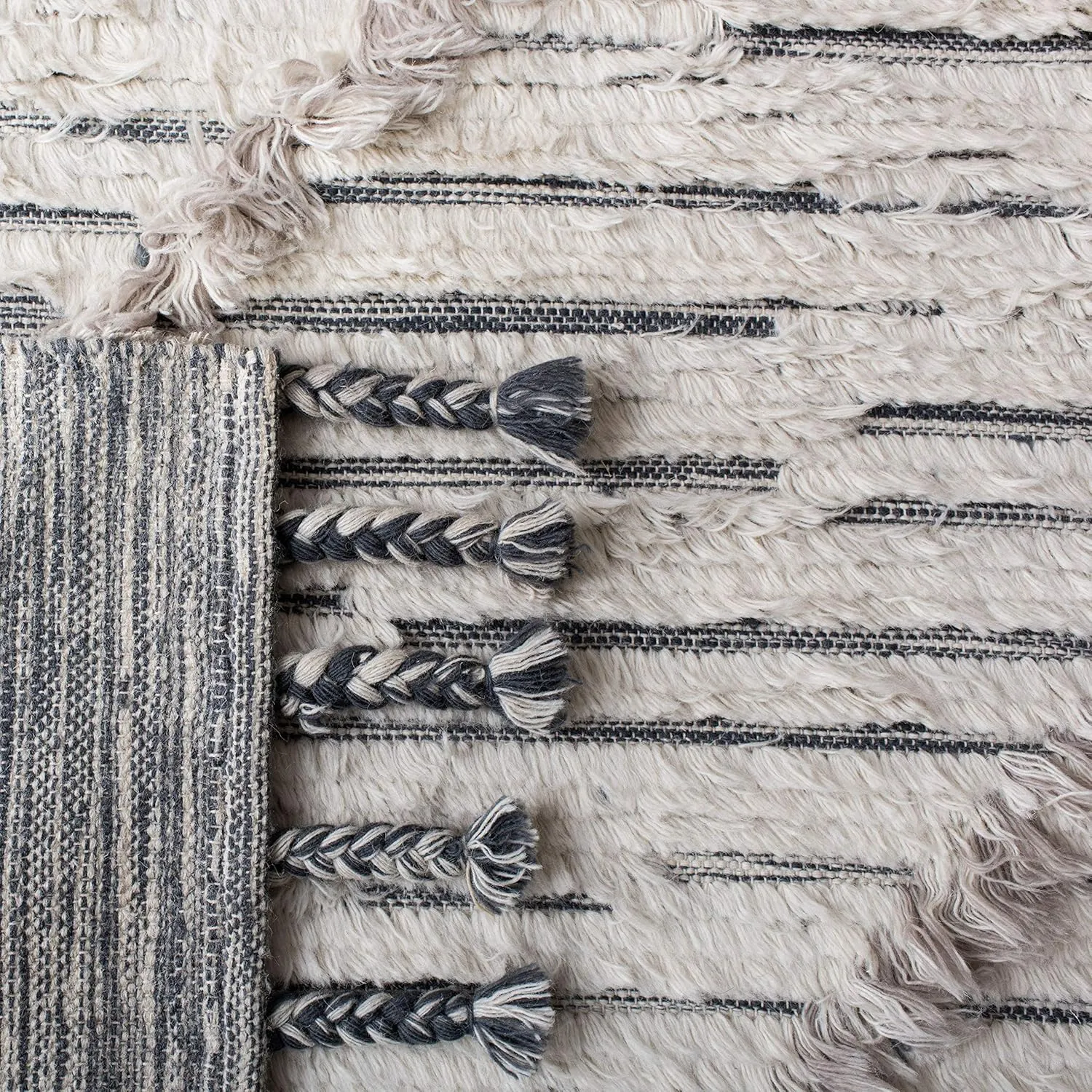 SAFAVIEH Kenya Collection Runner Rug - 2'3" x 8', Ivory & Grey, Handmade Moroccan Boho Tribal Tassel Wool, Ideal for High Traffic Areas in Living Room, Bedroom (KNY953A)
