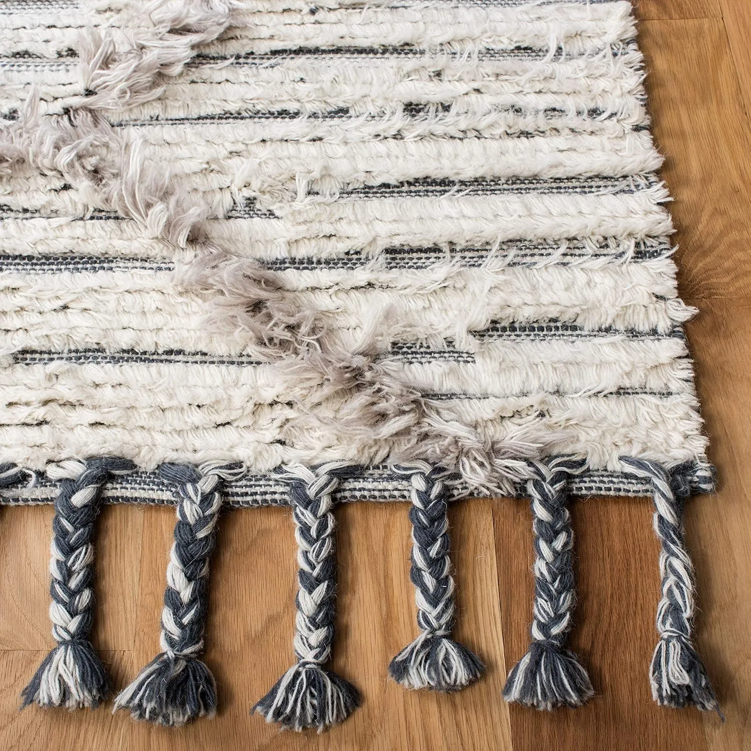 SAFAVIEH Kenya Collection Runner Rug - 2'3" x 8', Ivory & Grey, Handmade Moroccan Boho Tribal Tassel Wool, Ideal for High Traffic Areas in Living Room, Bedroom (KNY953A)