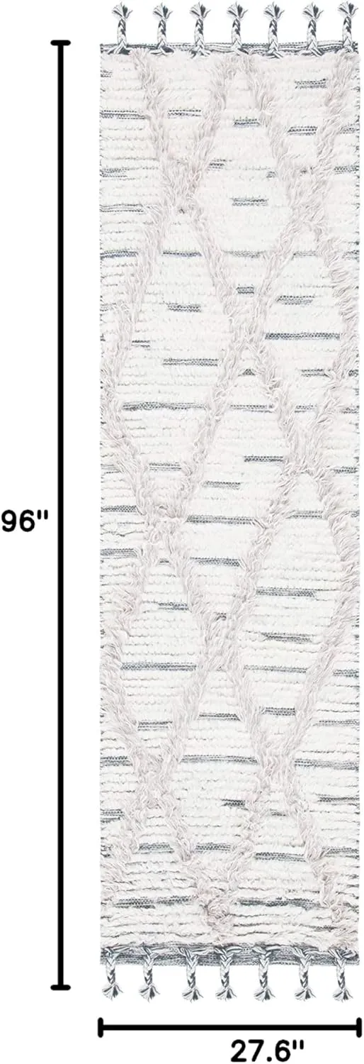 SAFAVIEH Kenya Collection Runner Rug - 2'3" x 8', Ivory & Grey, Handmade Moroccan Boho Tribal Tassel Wool, Ideal for High Traffic Areas in Living Room, Bedroom (KNY953A)