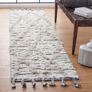 SAFAVIEH Kenya Collection Runner Rug - 2'3" x 8', Ivory & Grey, Handmade Moroccan Boho Tribal Tassel Wool, Ideal for High Traffic Areas in Living Room, Bedroom (KNY953A)