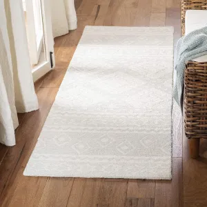 SAFAVIEH Micro-Loop Collection Runner Rug - 2'3" x 7', Grey & Ivory, Handmade Moroccan Boho Tribal Wool, Ideal for High Traffic Areas in Living Room, Bedroom (MLP501G)