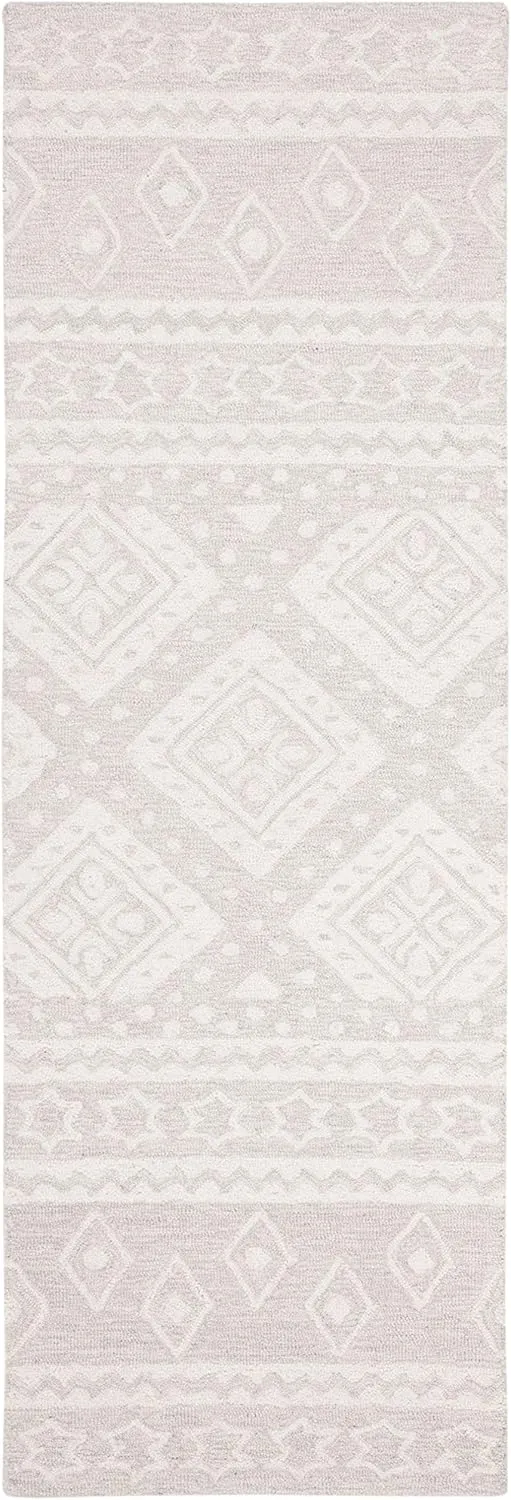 SAFAVIEH Micro-Loop Collection Runner Rug - 2'3" x 7', Grey & Ivory, Handmade Moroccan Boho Tribal Wool, Ideal for High Traffic Areas in Living Room, Bedroom (MLP501G)