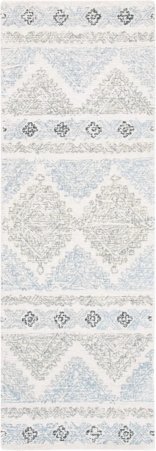 SAFAVIEH Micro-Loop Collection Runner Rug - 2'3" x 7', Ivory & Grey, Handmade Moroccan Boho Wool, Ideal for High Traffic Areas in Living Room, Bedroom (MLP206A)