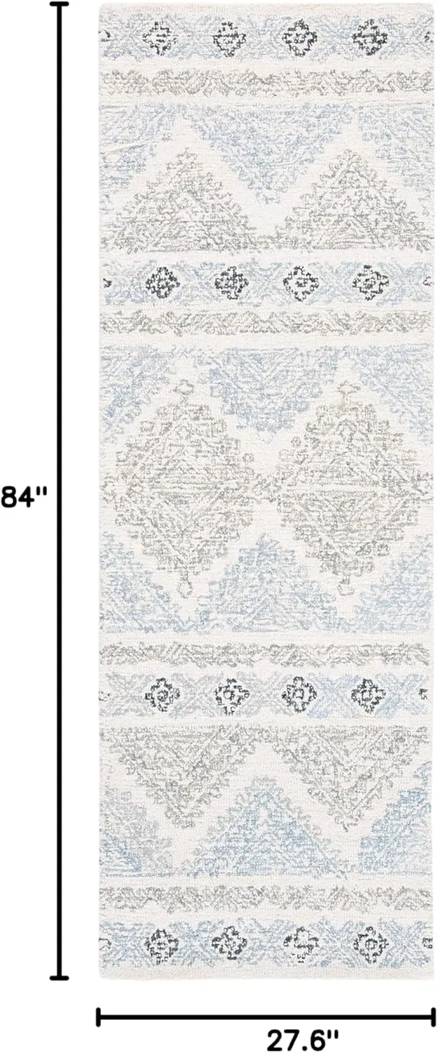 SAFAVIEH Micro-Loop Collection Runner Rug - 2'3" x 7', Ivory & Grey, Handmade Moroccan Boho Wool, Ideal for High Traffic Areas in Living Room, Bedroom (MLP206A)
