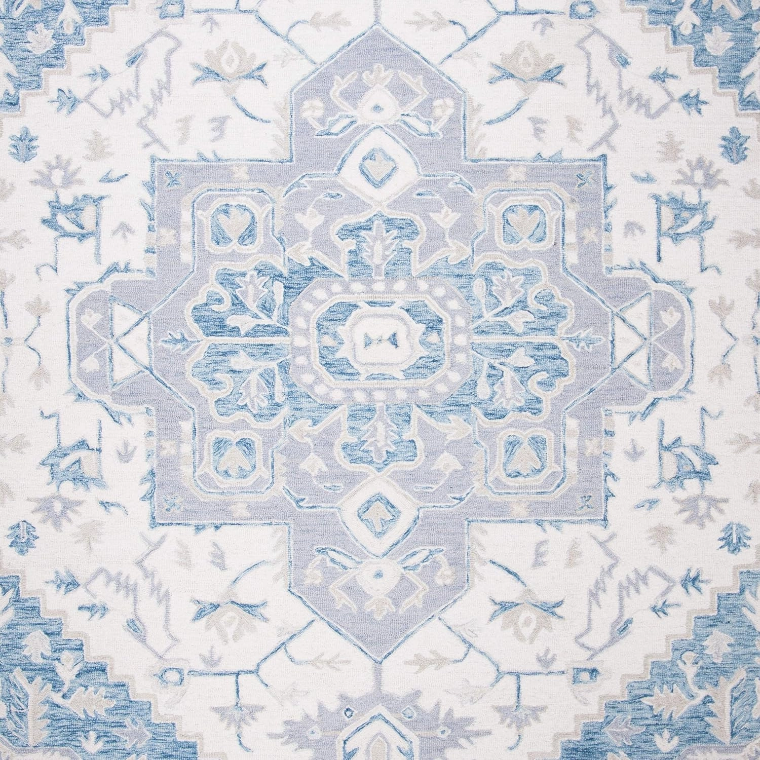 Safavieh Micro-Loop Collection Area Rug - 8' x 10', Ivory & Navy, Handmade Shabby Chic Medallion Wool, Ideal for High Traffic Areas in Living Room, Bedroom (MLP503L)