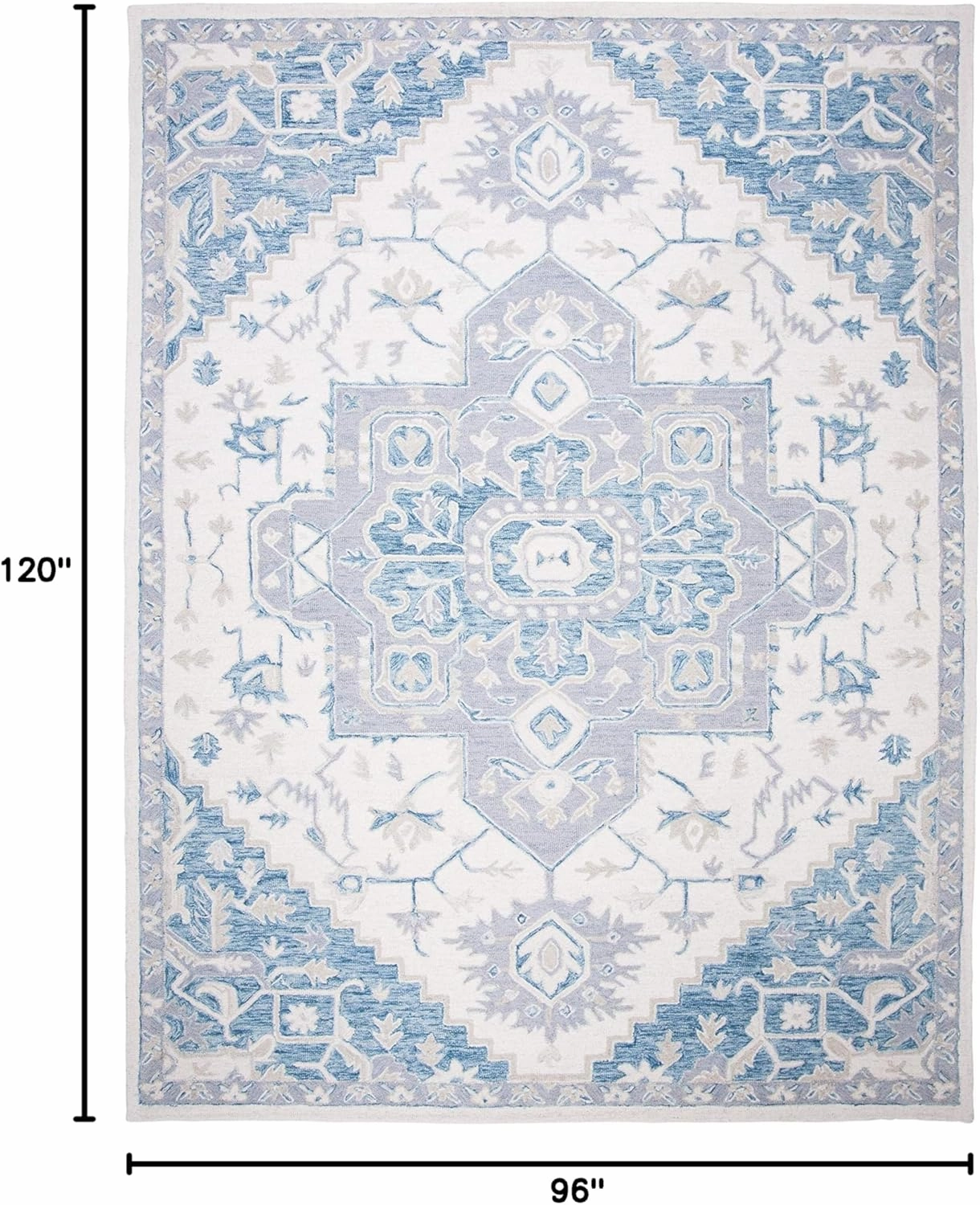Safavieh Micro-Loop Collection Area Rug - 8' x 10', Ivory & Navy, Handmade Shabby Chic Medallion Wool, Ideal for High Traffic Areas in Living Room, Bedroom (MLP503L)