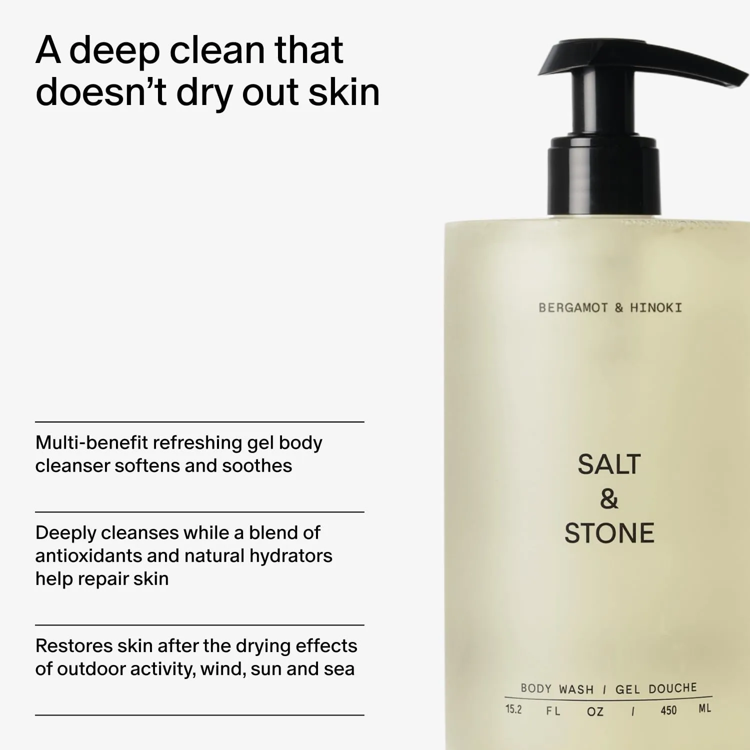 Salt & Stone Body Wash with Antioxidants for Deep Moisture | For Women & Men, Sulfate, Paraben, & Dye Free, Leaving Skin Soft and Hydrated