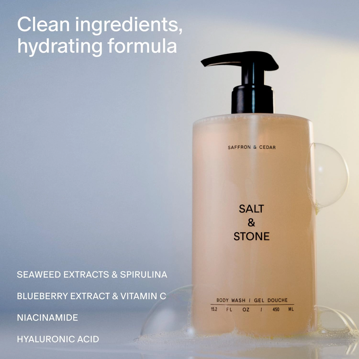 Salt & Stone Body Wash with Antioxidants for Deep Moisture | For Women & Men, Sulfate, Paraben, & Dye Free, Leaving Skin Soft and Hydrated - 15.2 fl oz