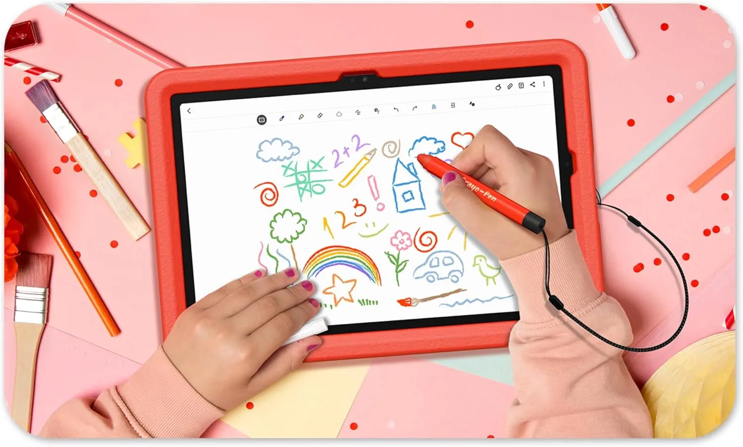 SAMSUNG Galaxy Tab A9  Plus Kids Edition 11” 64GB WiFi Android Tablet, Long Battery Life, Expandable Storage, Thin, Light Design, Durable Puffy Cover, US Version, 2024, Red