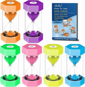 Sand Timers for Kids, 1/2/3/5/10/30 Minutes Acrylic Hourglass Sand Clock, Colorful Plastic Sand Watch Hour Glass Sandglass for Classroom, Games, Kitchen (Pack of 6)