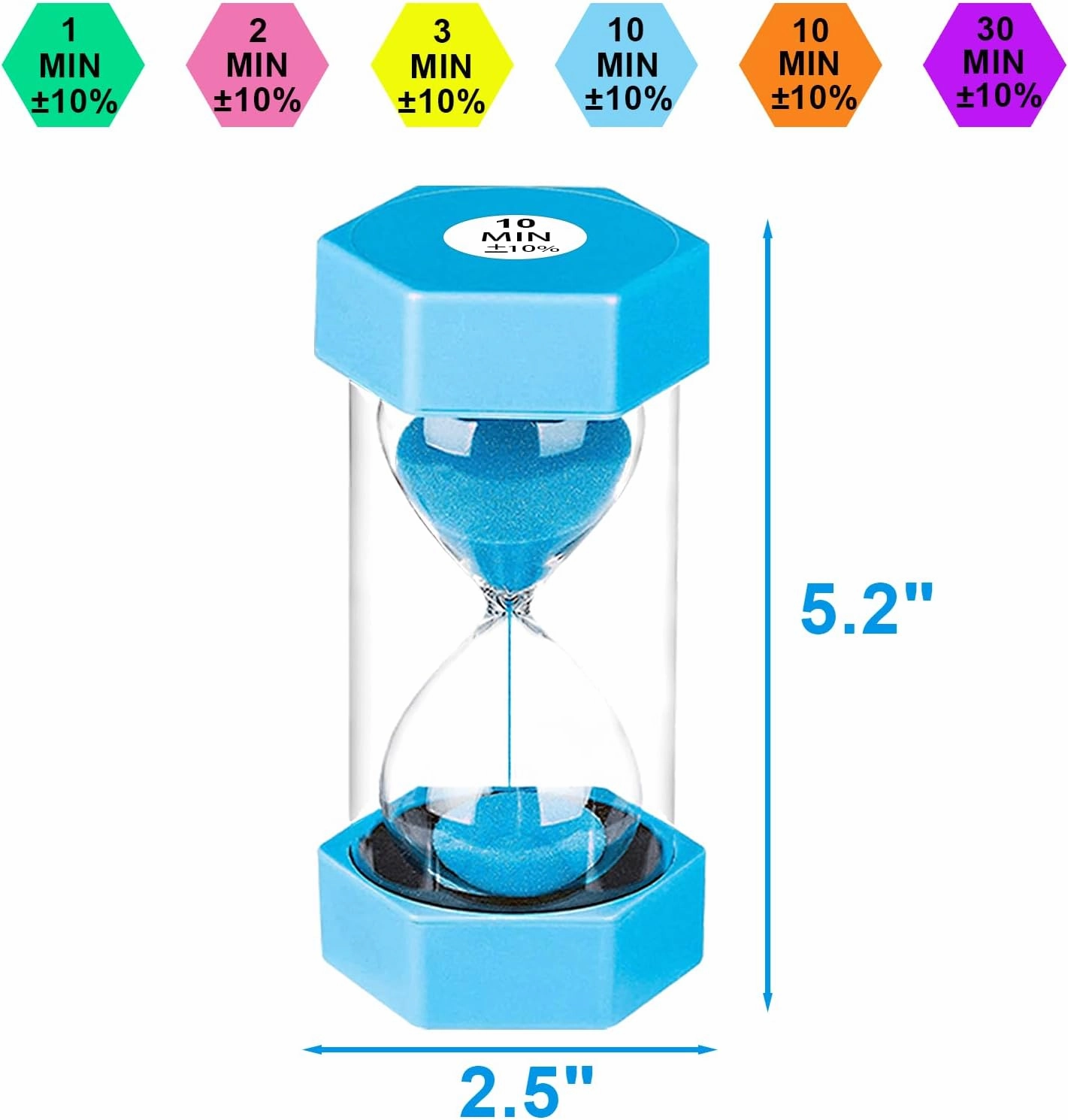 Sand Timers for Kids, 1/2/3/5/10/30 Minutes Acrylic Hourglass Sand Clock, Colorful Plastic Sand Watch Hour Glass Sandglass for Classroom, Games, Kitchen (Pack of 6)
