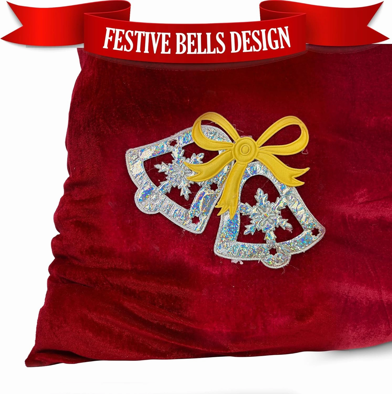 Santa Christmas Gift Bag Large Stretchy Velour Present Sack with Golden Drawstring, 36" x 27"