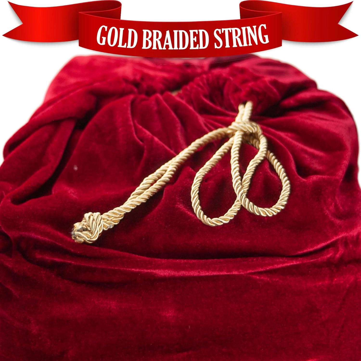 Santa Christmas Gift Bag Large Stretchy Velour Present Sack with Golden Drawstring, 36" x 27"
